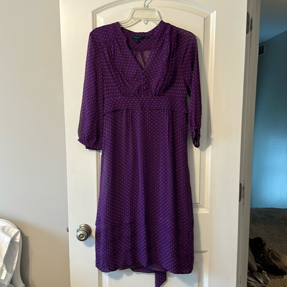 Boden 100% Silk Purple Polka size 12